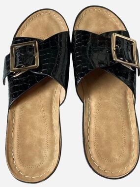 Y2K Black Croc Embossed Platform Wood Heel Clogs Mules